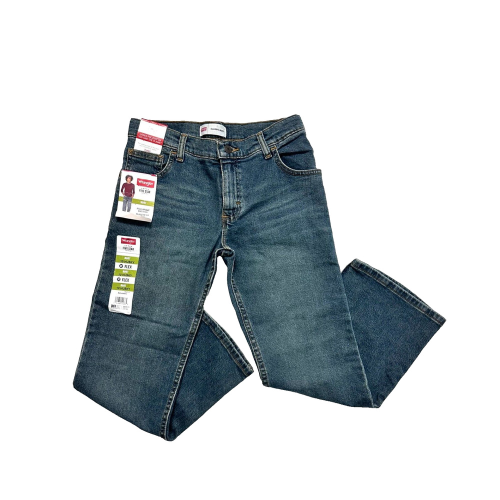 NWT Wrangler Five Star Boys Regular Adjust Waist Boot Cut Flex Comfort Jeans 10H - Picture 1 of 9